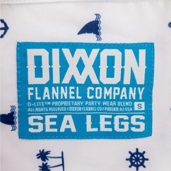Dixxon Short Sleeve Button Up Men's Small White Blue Nautical "Sea Life" Logo - Picture 3 of 14
